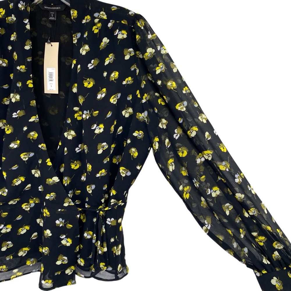 Banana Republic Floral Wrap Top Black New - Picture 8 of 13